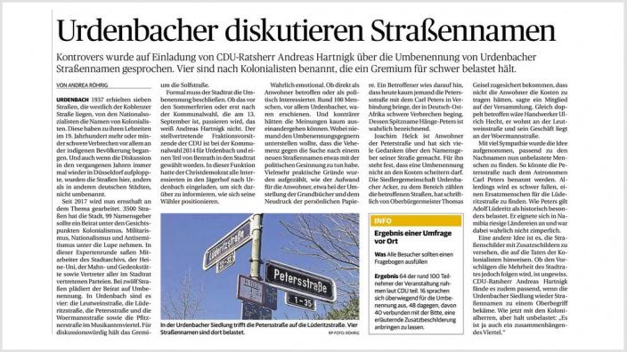 Urdenbacher diskutieren Straßennamen